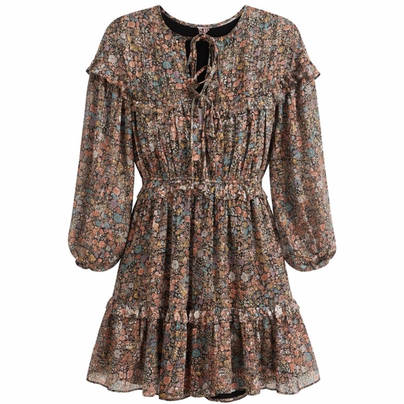 Buddy Love Dresses & Skirts - BuddyLove Lily Black Floral Satin Ruffle Mini Dress - NWT Small